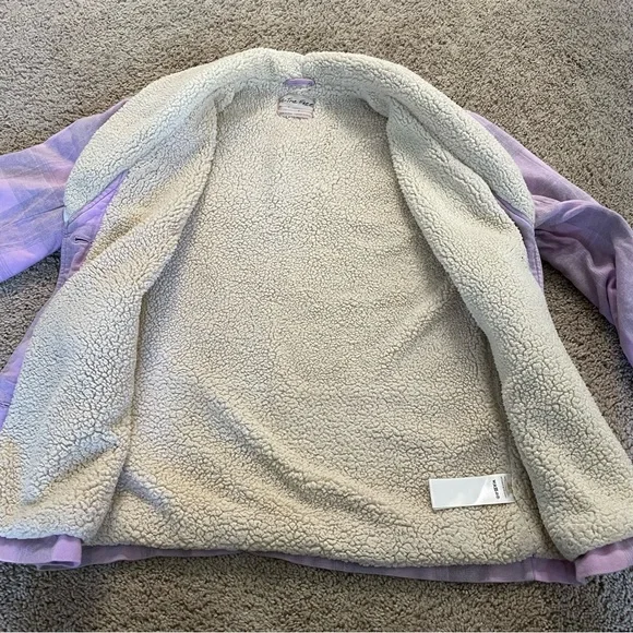 Free People We the Free Woodland Plaid Jacket Lilac Grey Size Small Sherpa - Picture 4 of 13